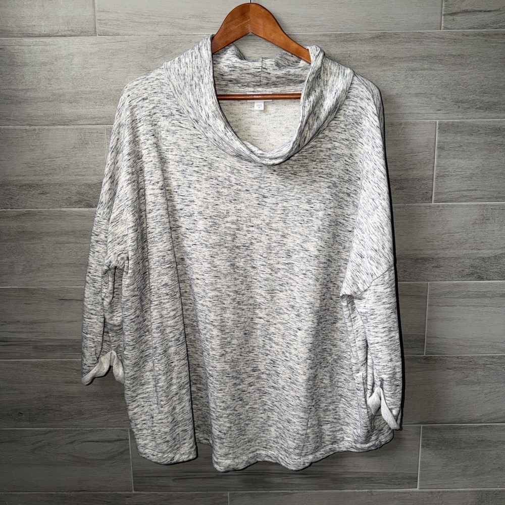 J. Jill pureJill Cowl Neck Cotton Sweatshirt Woman's Size 2X Gray Off White
